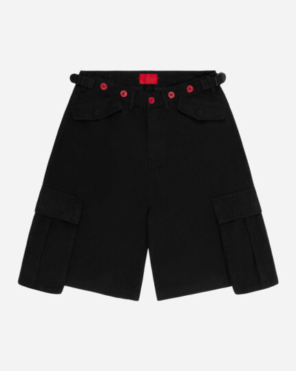 FUGAZI F-55 Baggy Cargo Shorts Black – Utility front view