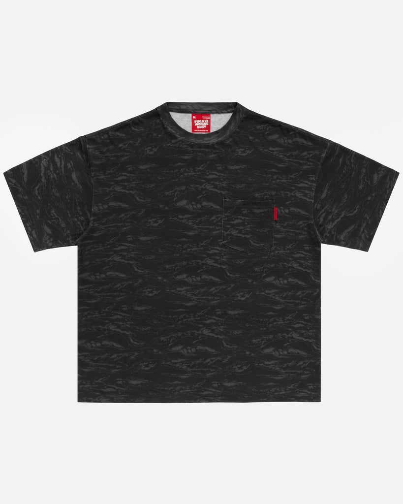 FUGAZI Tiger Camo Pocket Tee Black – Paperthin - front view FUGAZI Tiger Camo Pocket Tee Black – Paperthin front view