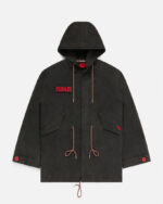 FUGAZI F-55 Fishtail Parka Black – Hooded front view