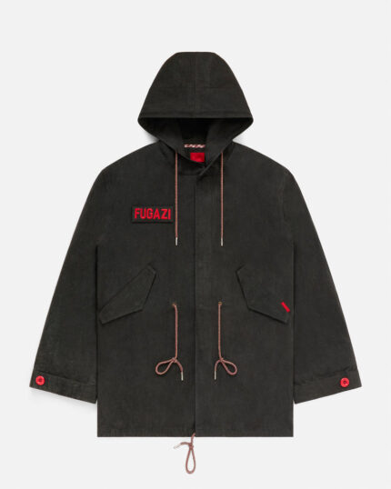 FUGAZI F-55 Fishtail Parka Black – Hooded front view