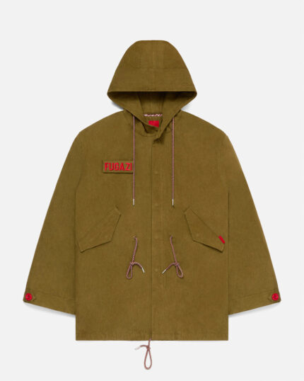 FUGAZI F-55 Fishtail Parka Olive – Hooded front view