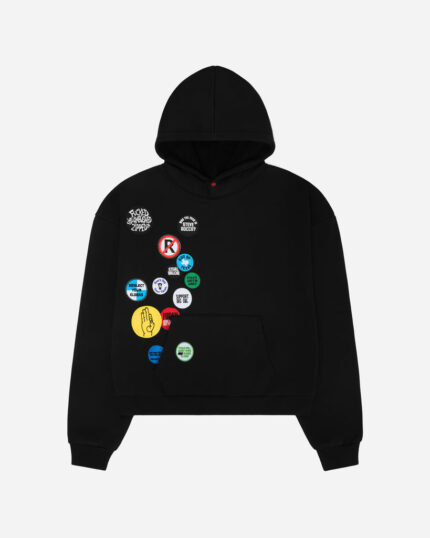 FUGAZI Embroidered Patch Hoodie – Black front view