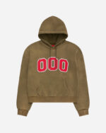 FUGAZI HOOODIE Washed Fleece Appliqué Hoodie – Olive front view