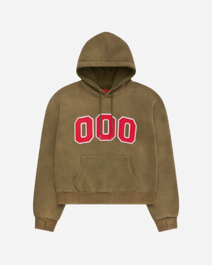 FUGAZI HOOODIE Washed Fleece Appliqué Hoodie – Olive front view