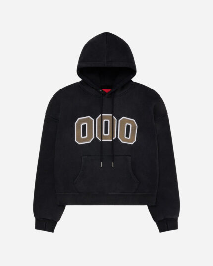 FUGAZI HOOODIE Washed Fleece Appliqué Hoodie – Black front view