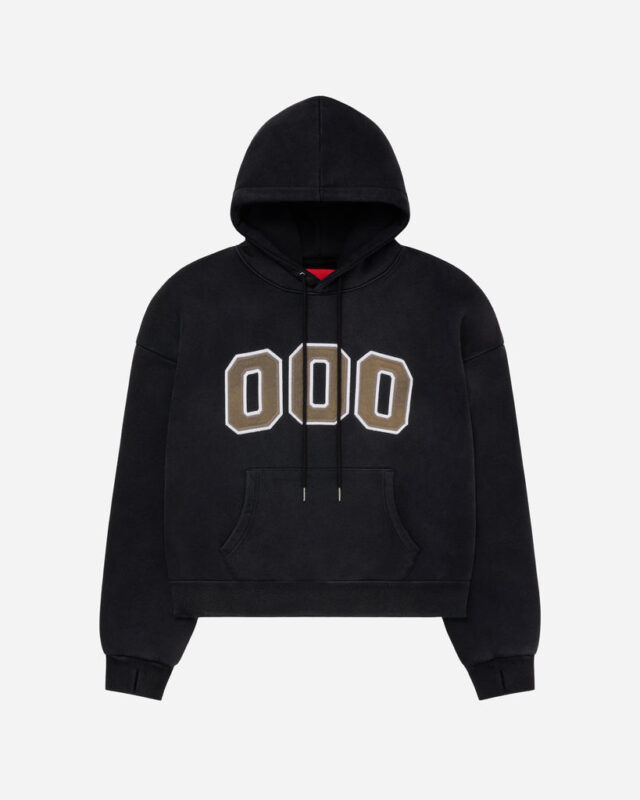 FUGAZI HOOODIE Washed Fleece Appliqué Hoodie – Black front view