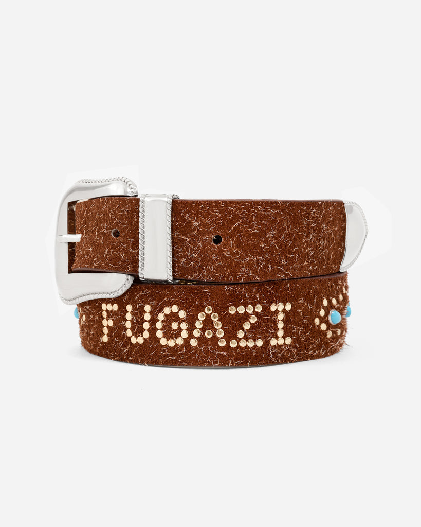 FUGAZI Western Belt Hairy Suede Brown – Suede Belt - front view FUGAZI Western Belt Hairy Suede Brown – Suede Belt front view