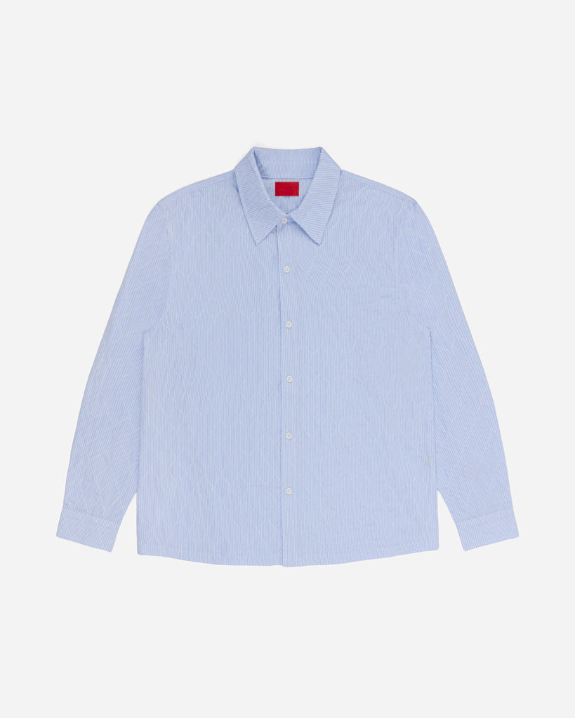 FUGAZI Liner Oxford Button Up Blue Stripe – Oxford - front view FUGAZI Liner Oxford Button Up Blue Stripe – Oxford front view