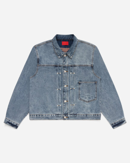 FUGAZI Novelty Denim Jacket Light Washed – Cropped front view
