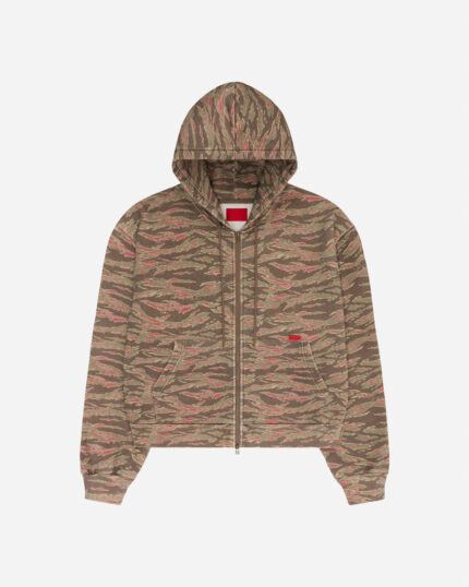FUGAZI Washed Tiger Camo Zip Hoodie – Olive front view