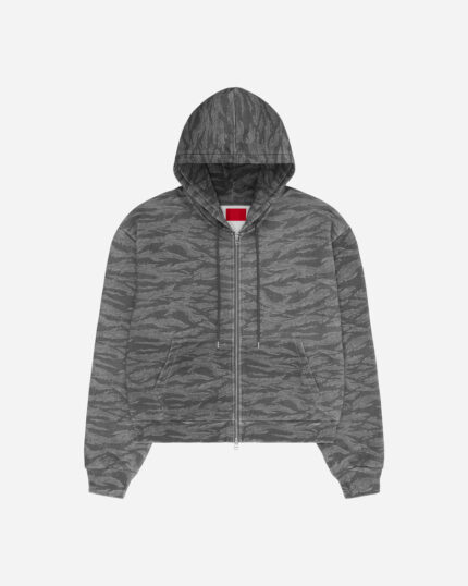 FUGAZI Washed Tiger Camo Zip Hoodie – Grey front view