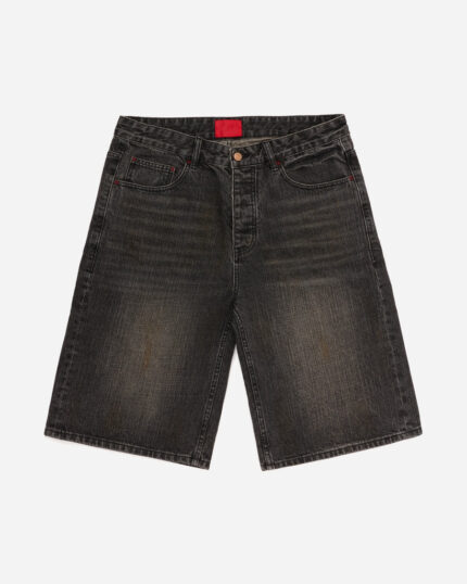 FUGAZI Good Denim Shorts Washed Black – Heavyweight front view